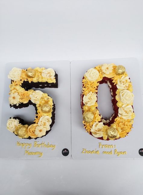 50 Number Cake Gold, 50th Number Birthday Cake, Yellow Number Cake, 50 Number Cake, Number 4 Cake, Number Birthday Cakes, Gold Birthday Cake, 50th Cake, Monogram Cake