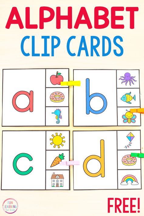 Beginning Sounds Matching Clip Cards Free Printable Clip Cards Free Printable, Alphabet Clip Cards, Teaching Letter Sounds, Sound Activities, Free Kindergarten Printables, Letter Sound Activities, Phonics Printables, Word Work Stations, Phonics Cards