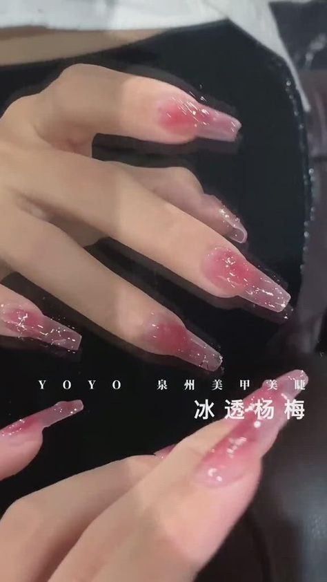 Long Jelly Acrylic Nails, Sheer Nails With Design, Long Jelly Nails, Soft Pink Gel Nails, Anime Nails Aesthetic, Nails Pink Acrylic, Nails Pretty, Asian Nails, How To Apply Blush