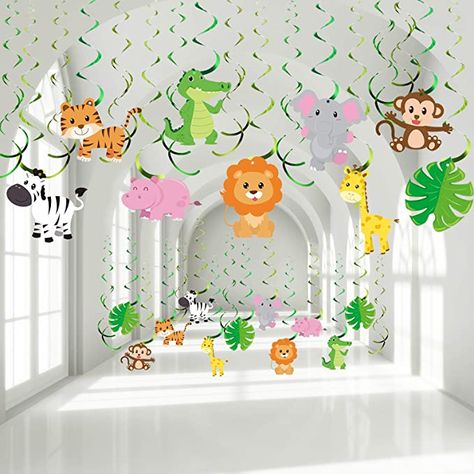 Animals Party Decorations, Classroom Ceiling Decorations, Safari Birthday Decorations, Classroom Ceiling, Safari Baby Shower Decorations, Animal Party Decorations, Jungle Safari Animals, Jungle Animals Party, Jungle Decorations