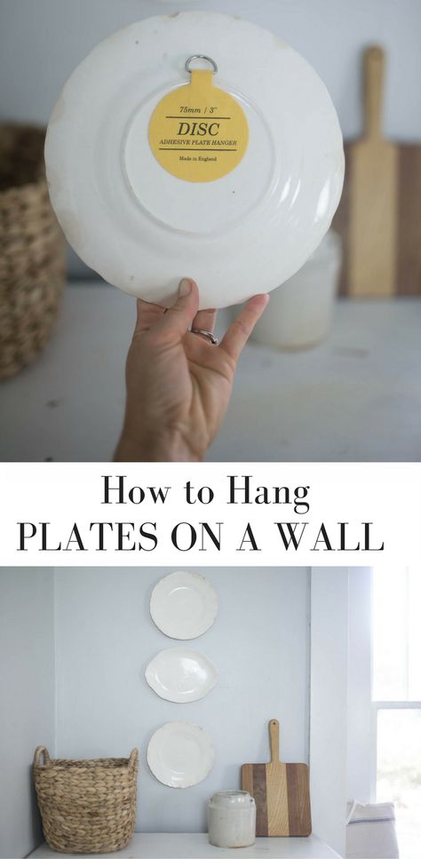 Learn how to hang plates on a wall with this simple trick.  Plates on a wall are pretty in a dining room or kitchen. Follow my simple trick below for hanging plates on a wall without plate hangers. #farmhouseonboone #platewall #farmhousedecor Dishes On Wall, Plates On A Wall, Hang Plates On Wall, Diy Wand, Wall Diy, Plate Hangers, Plate Wall Decor, Ideas Hogar, How To Hang