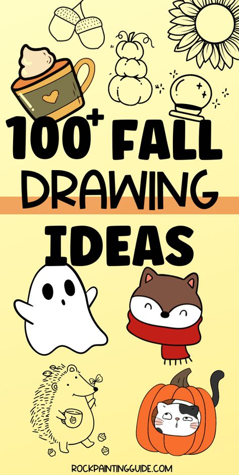 Ideas For Simple Drawings, Cute Backgrounds To Draw, How To Draw Cute Fall Things, October Drawings Easy, Cute Easy Drawings Halloween, How To Find Your Drawing Style Cartoon, Drawing Ideas For Halloween Easy, Fall Doodles Autumn Step By Step, Fall Items Drawing