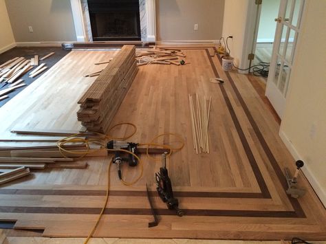 Hardwood Floor Border, Wood Flooring With Border, Hardwood Floor Patterns, Floor Border Design, Wood Inlay Designs, Hardwood With Tile Inlay, Wood Floor Inlay Designs, Wood Floor Border, Tile Inlaid In Wood Floor