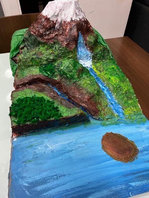 Landforms school science project -Primary school Landforms Diorama, Mountain Habitat Project, Landforms Model Projects, Landform Diorama, Volcano Landform Project, Mountain Landform Project, Grassland Diorama School Projects, Realistic Volcano Model, Lake Diorama