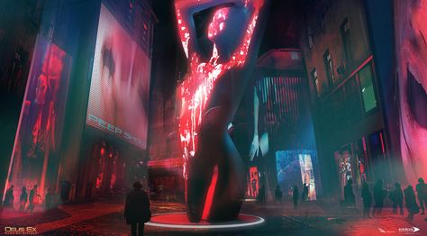 Red Light District -DXMD, Mathieu Latour-Duhaime on ArtStation at https://www.artstation.com/artwork/KvkOy Nightclub Concept Art, Underground Fortress, Nightclub Ideas, Deus Ex Mankind Divided, Red Mask, Futuristic Background, New Retro Wave, Red Light District, Cyberpunk City