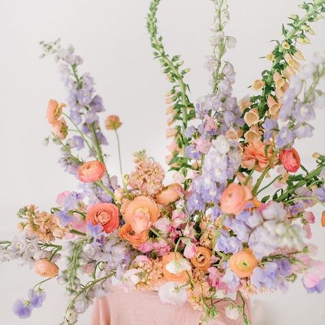 Anthera Floral Pastel Bouquet, Spring Flower Arrangements, Purple Wedding Bouquets, Boquette Flowers, Flower Business, Theme Color, Spring Bouquet, Peach Wedding, Pastel Wedding