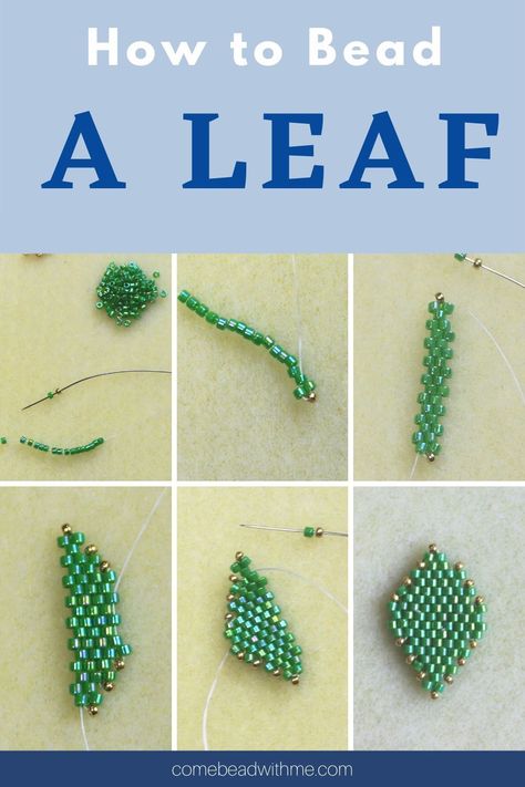 Back to basics with this tutorial on how to bead a simple leaf. Seed Bead Leaf Tutorial, Beaded Leaves Tutorial, Beaded Leaf Tutorial, Beaded Leaf Pattern, Seed Bead Leaf Pattern, Leaf Bead Pattern, Bead Leaf Pattern, Beadwork Patterns Beading Techniques, Seed Bead Leaf