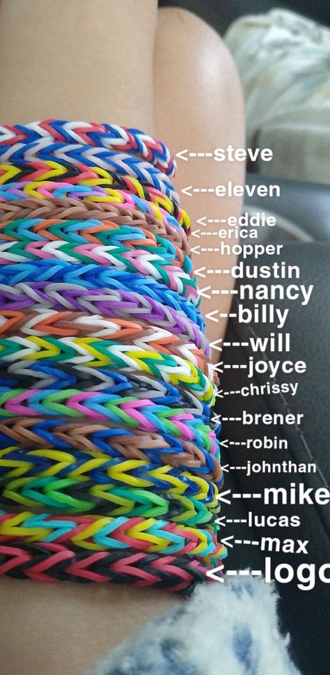 Stranger Things Bracelets Ideas, Stranger Things Colors For Bracelets, Cute Loom Bracelets, Stranger Thing Bracelet, Stranger Things Bracelet Colors, Bracelet Ideas Stranger Things, Stranger Things Clay Bead Bracelets, Stranger Things Friendship Bracelet, Loom Bands Aesthetic