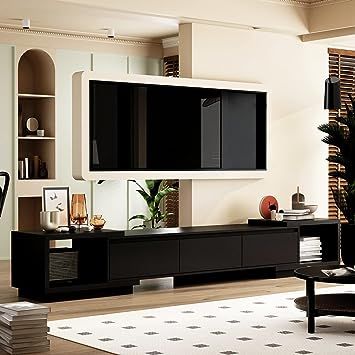 Manhattan Comfort Camberly Mid Century Modern TV Stand with 5 Shelves, 53.54 Inches, White and Cinnamon Black Tv Cabinet, Tv Console Modern, Wood Media Console, Tv Console Table, Floating Tv Stand, Black Tv, Tv Stand With Storage, Tv Wall Design, Tv Unit Design