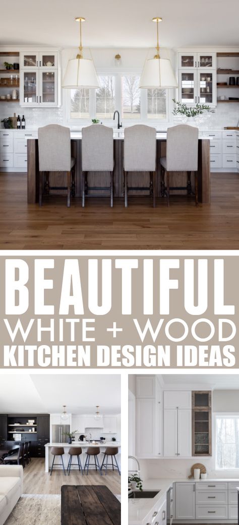 White Kitchen With Oak Accents, White Kitchens With Wood Islands, White Wooden Cabinets, White Kitchens With Wood Accents, White Kitchen Cabinets With Wood Trim, White Kitchen Cabinets With Wood Island, White And Wood Kitchens, White Uppers Wood Lowers, White And Wood Kitchen Ideas