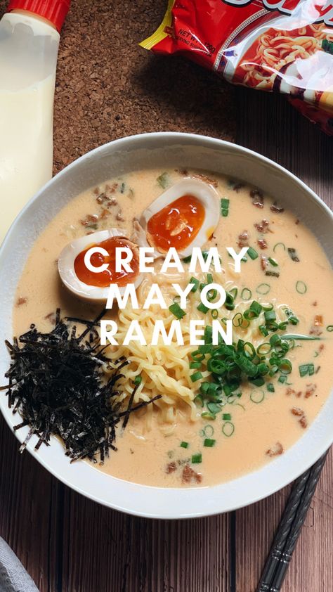 Ramen Noodle Recipes Kewpie, Mayo Ramen Hack, Raman Noodles With Egg, Elevated Instant Ramen, Mayo Ramen Noodle Recipes, Cup Of Noodles Hacks Ramen Recipes, Instant Ramen Recipes Tiktok, Ramen Hacks Tiktok, Ramen Upgrade Hacks