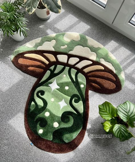 Tufted Rug Design Ideas, Rug Tufting Ideas, Tufted Rug Design, Mushroom Rug, Tufting Ideas, Tufting Diy, Peach Rug, Funky Rugs, I Am An Artist