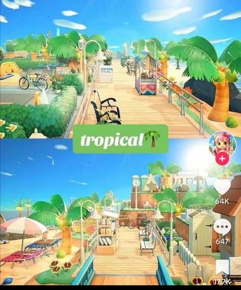 Acnh Tropicore Entrance, Acnh Beach Side Ideas, Animal Crossing Tree House, Animal Crossing Side Beach Ideas, Acnh Tropical Villagers, Tropical Core Animal Crossing, Tropikitch Animal Crossing, Animal Crossing Tropical Island Codes, Acnh Tropical Neighborhood