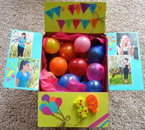 birthday care package that says birthday time and has number candles glued to flap Care Packages, Diy Care Package, Birthday Care Packages, Birthday Packages, Seni Origami, Birthday Box, Boyfriend Birthday, Birthday Gifts For Boyfriend, Diy Birthday Gifts