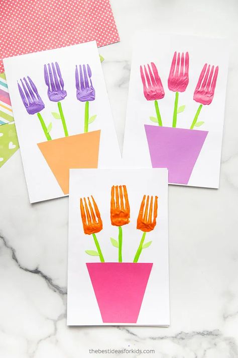 Fork Painted Flowers - The Best Ideas for Kids Flowers Crafts For Toddlers, Flower Crafts For Toddlers, Watch Crafts, Fork Painting, Fork Crafts, Tulip Art, Fork Art, Easy Mother's Day Crafts, Bible Books