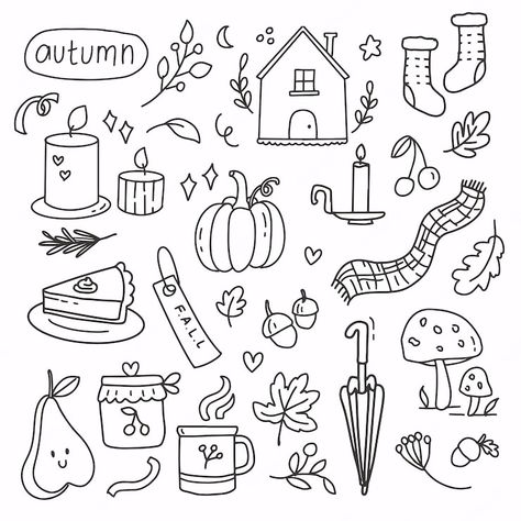 November Cartoon Drawings, November Drawings Doodles, November Easy Drawings, Easy Leaf Drawing Step By Step, Fall Drawings Cute, September Doodles Easy, Fall Doodles Autumn Simple, Simple Fall Doodles, Autumn Doodles Drawings