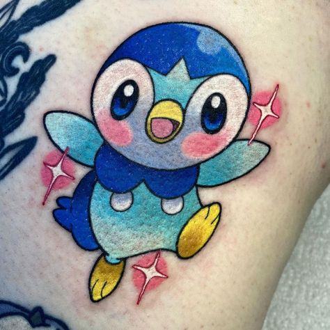 Piplup Tattoo, Cute Pokemon Tattoo, Game Tattoo, Pokemon Tattoos, Zelda Tattoo, Pokemon Painting, Pokemon Tattoo, Gaming Tattoo, Tattoo Inspo