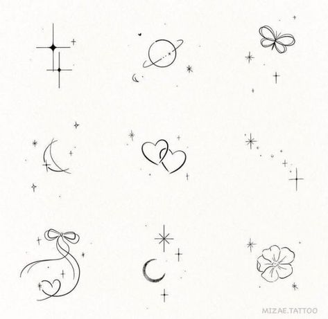 Stars And Hearts Tattoos, Dainty Celestial Tattoo, Simple Aesthetic Tattoos, Metallic Tattoo, Tato Minimal, Small Girly Tattoos, Horoscope Tattoos, Pretty Hand Tattoos, Sharpie Tattoos