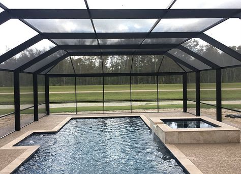 Southern Screen Pool Enclosure by All Weather Pool and Patio Screen Pool Patio Ideas, Pool Screen Enclosure, Deck Addition, Patio Screen, Screened Pool, Pool And Patio, Safe Pool, Pool Gate, Patio Installation