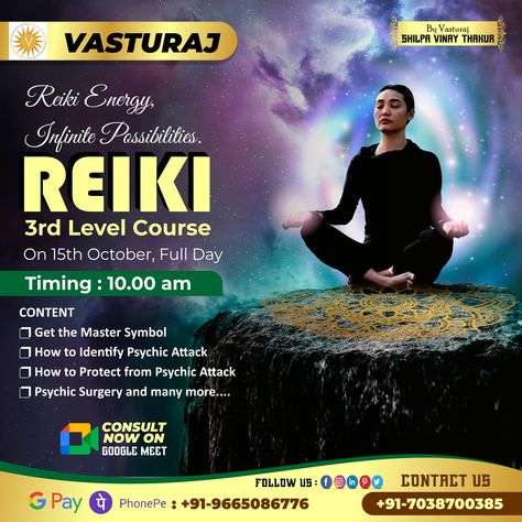 🔮Reiki Energy, Infinite Possibilities !🔮 Reiki 3rd Level Course on 15th October at 10:00 am. Key Features :- 👉Get the Master Symbol 👉How to Identify Psychic Attack 👉How to Protect from Psychic Attack 👉Psychic Surgery and many more... Vasturaj : Shilpa Vinay Thakur ☎️Contact Us Now : 9665086776 / 070387 00385 #reiki #mastersymbol #psychic #psychicreading #psychicsurgery #reikihealing #reikihealingenergy #numerologist #psychicmedium #numerologyreading Psychic Surgery, Money Reiki, Psychic Attack, Infinite Possibilities, Psychic Mediums, Reiki Energy, Psychic Readings, Reiki Healing, The Master