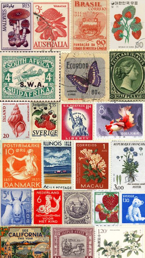 Vintage Stamps Postage, Postage Stamps Collage, Weird Stickers, Stamps Postage, Postage Stamp Design, Postal Vintage, Scrapbook Printing, Postcard Stamps, Postage Stamp Art