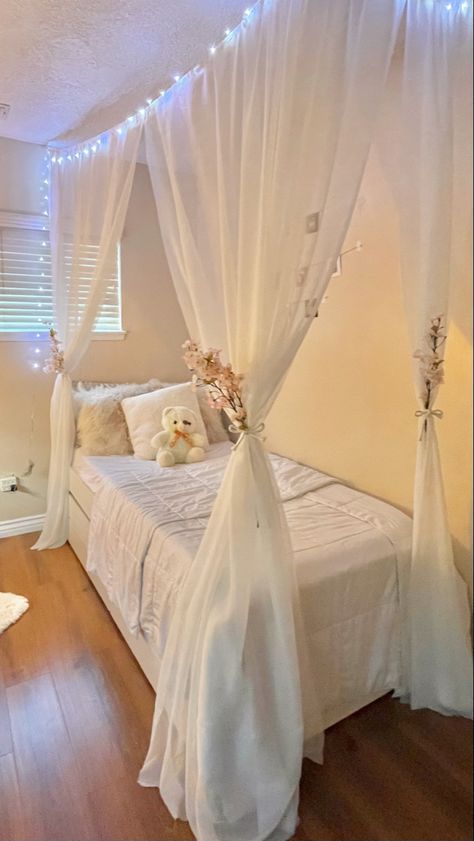 Dorm Room Canopy, Dorm Canopy, Curtain Over Bed, Curtains Around Bed, Girls Bedroom Canopy, White Bed Canopy, Pink Bed Canopy, Bed Canopy With Lights, Design Creative Ideas