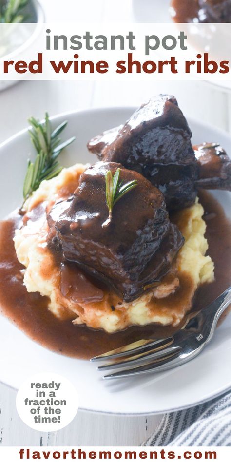 Red Wine Braised Short Ribs are tender and flavorful in just 1 hour in the Instant Pot! They're perfect for special dinners and they're dairy and gluten-free! #glutenfree #shortribs #dinner Beef Ribs Crockpot, Short Ribs In Oven, Instant Pot Short Ribs, Red Wine Braised Short Ribs, Wine Braised Short Ribs, Boneless Beef Short Ribs, Beef Back Ribs, Beef Short Rib Recipes, Short Ribs Recipe