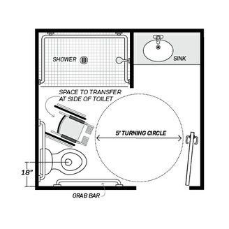 Bathroom - Accessible University Small Barrier Free Bathroom, Ada Bathroom Layout, Elderly Bathroom Design, Barrier Free Bathroom, Wheelchair Accessible Bathroom, Small Washroom, Handicapped Bathroom, Accessible House Plans, Elderly Bathroom