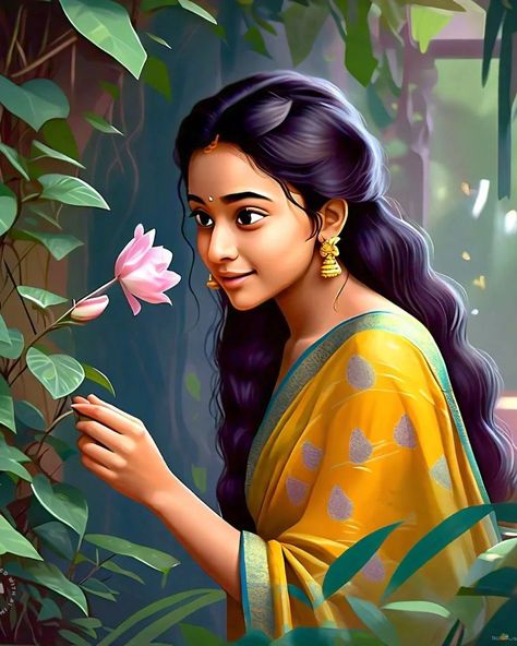 We don't need a reason to love ourselves 😚 Women With Flowers Drawing, Mehndi Book, Lady Drawing, Couple Illustration Wedding, Bhavana Actress, Bengali Art, Beautiful Eyes Images, Illustration Wedding, Indian Women Painting