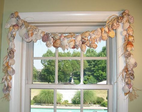 christmas window treatments | 23 Amazing DIY Window Treatments That Will Make Your Home Cozy | Style ... Sink Remodel, Coastal Windows, Seashell Garland, Seashell Ideas, Shell Garland, Diy Window Treatments, Seashell Projects, Kitchen Things, Beachy Decor