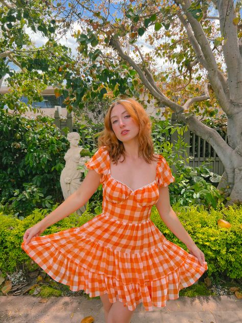 princess polly orange dress 💌 cottagecore aesthetic, cottage core, orange dress, princess dress, puffy sleeves, flower garden, dreamy vibes, romantic style, babydoll, #orangedress #cottagechic #cottagecorefashion #romanticstyle #gardenstyle #orangeoutfit #dreamyaesthetic Cottagecore Aesthetic Outfits, Dress Puffy Sleeves, Aesthetic Cottage Core, Aesthetic Cottage, Secret Dress, Cottagecore Outfits, Aesthetic Dress, Orange Outfit, Cottagecore Fashion