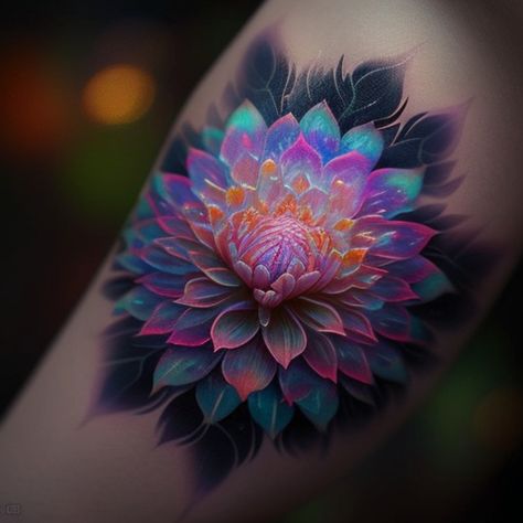 Floral Background Tattoo Design, Color Tattoo Cover Up Before And After, Tattoo Cover Up Floral, Galaxy Orchid Tattoo, Purple And Teal Tattoo, Good Tattoo Cover Ups Ideas, Fractal Art Tattoo, Blue And Purple Flower Tattoo, Fine Line Watercolor Tattoo