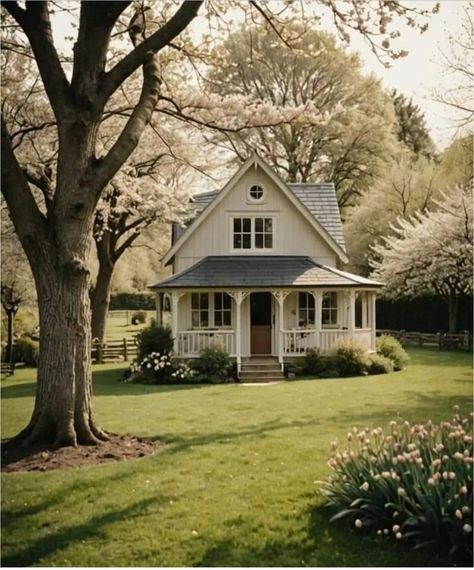 Small Cottage House Aesthetic, White Country House Aesthetic, True Farmhouse Style, Cottage House Inspo Exterior, Run Down Farmhouse, Cute Homey Houses, Cottage In The Country, Charming Country Home, Small House Countryside