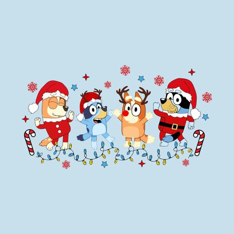 Bluey Christmas - Bluey Christmas - T-Shirt | TeePublic Merry Christmas Cartoon Images, Bluey Thanksgiving Wallpaper, Christmas Bluey Coloring Pages, Bluey Christmas Svg, Christmas Bluey Wallpaper, Christmas Shirt Design Ideas, Bluey Christmas Wallpapers, Bluey Shirt Design, Bluey Christmas Tree Ideas