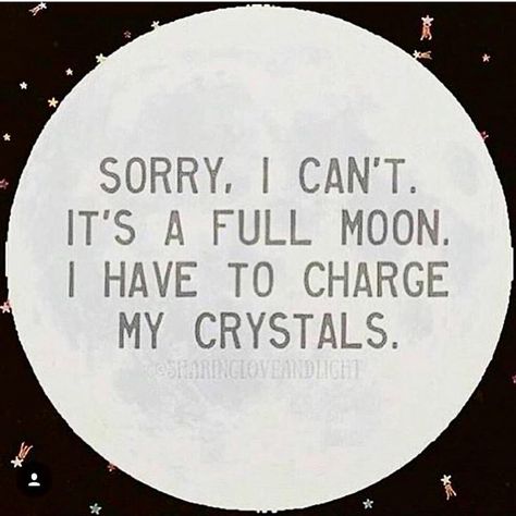 Sorry, I can't.  It's a full moon.  I have to charge my crystals.  Lol [venturayoga] About Crystals, Witch Quotes, Moon Quotes, Moon Water, Full Moon Ritual, Moon Cycles, Moon Magic, Moon Child, Empath