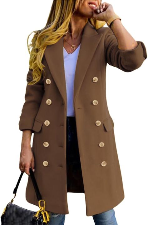 Amazon.com: IDEALSANXUN Womens Fall Winter Wool Coats Double Breasted Midi Peacoat Trench Coats(Black, XX-Large) : Clothing, Shoes & Jewelry Quiet Luxury Fashion Petite, Fall Switzerland Outfits, Coat Trends 2024, Peacoat Womens Outfit, Amazon Coats, Winter Wool Coats, Fall Jackets For Women, Winter Fashion For Women, Winter Fashion Women