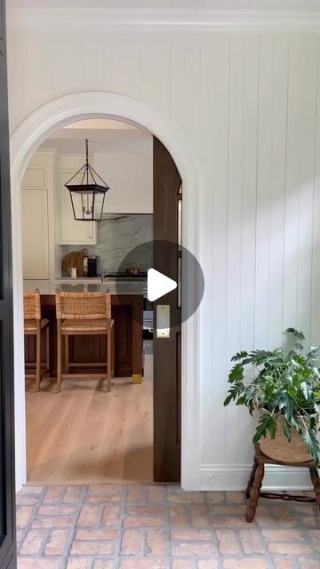 Houston Realtor - Boulevard Realty on Instagram: "This is a ✨BRILLIANT IDEA ✨ on using a regular door to add a arch doorway! 

📸 Original Post• @werethewhites_ all the details of our faux arched pocket door are live on WereTheWhites.com 🤎 #wtwcolonial" Add Door To Arched Doorway, Arch With Pocket Door, Pocket Door Arched Doorway, Arch Doorway Ideas, Pocket Doors Kitchen, Arched Pocket Doors, Arched Doorways Interior, Arched Pocket Door, Hallway Door Ideas