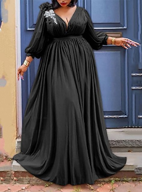 Party Outfit Plus Size, Plain Dresses, Plus Size Party Dresses, Black Dress Formal, Lantern Sleeve Dress, Plain Dress, Homecoming Dresses Black, School Dresses, Wholesale Dress