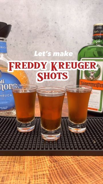 Derek Koza on Instagram: "Freddy Kreuger Shots 🪓 Ingredients - Sambuca - Vodka - Jagermeister #cocktailrecipes #cocktails #cocktail #drinkrecipes #drinks #mixology #cocktailtime #drink #drinkstagram #cocktailporn #shots #shotrecipes" Sambuca Cocktails, Jagermeister Shots, Jagermeister Drinks, Party Shots, Gin Drinks, Rum Drinks, Vodka Drinks, Shot Recipes, Alcoholic Beverages