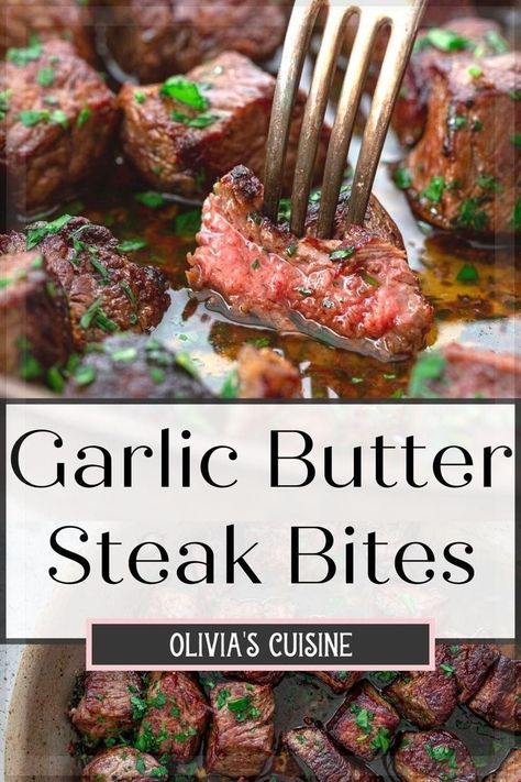 Cross Rib Steak, Butter Steak Bites Recipe, Easy Steak Dinner, Rib Eye Recipes, Garlic Butter Steak Bites, Butter Steak Bites, Strip Steak Recipe, Round Steak Recipes, Ribeye Steak Recipes