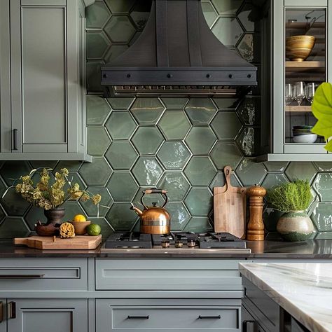 11+ Fresh Kitchen Backsplash Tile Ideas in Green • 333+ Art Images Green Black Splash Kitchen, Green Backsplash White Cabinets, Green Tile Backsplash Kitchen, Green Kitchen Tiles Backsplash, Kitchen With Green Backsplash, Green Backsplash Kitchen, Colorful Kitchen Backsplash Ideas, Backsplash Tile Ideas, Green Kitchen Backsplash