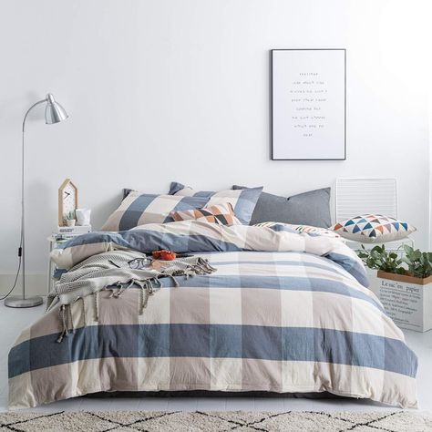 Buffalo Plaid Bedding, Checkered Bedding, Plaid Duvet Cover, Plaid Bedding, Duvet Cover Queen, Blue Checkered, Duvet Bedding, Cotton Duvet Cover, Cotton Duvet