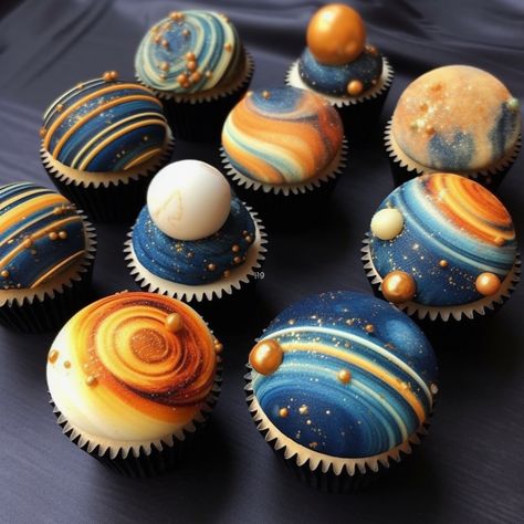 Space Cake Theme, Space Themed Sweets, Galaxy Theme Party Food, Astronomy Birthday Party Ideas, Space Party Cupcakes, Astrology Cupcakes, Universe Birthday Theme, Space Themed Cakes, Outer Space Cupcakes