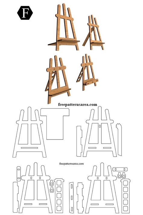 Free Easel Laser Cut Stand Templates. Download SVG, DXF, CDR Files Couture, Free Laser Cut Templates, Cnc Projects Ideas, Glowforge Projects Ideas, Dxf Files Free Download Laser, Free Laser Cut Files, Mdf Projects, Laser Templates, Laser Cut Templates