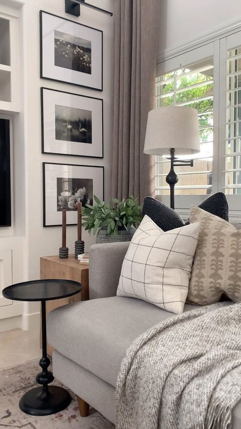 Jaime Lee (@jaimebydesign) • Instagram photos and videos Cottage Neutral Living Room, Filling A Blank Wall Living Rooms, Living Room Asthetics Small, Sectional Sofa With Accent Chairs, Ranch Style Living Room Ideas, Painting Over Couch, Entry Living Room Ideas, Farmhouse Living Room Navy, Condo Living Room Ideas Small