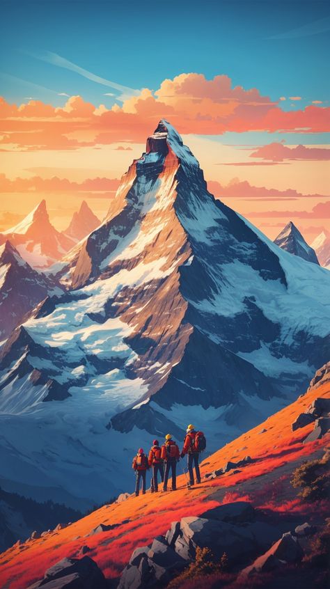 Mountain Vector Art, Mountain Landscape Illustration, Flat Design Poster, Sunset Illustration, Cool Pictures For Wallpaper, Landscape Photography Nature, Long Shot, Cool Wallpapers Art, Vector Art Illustration