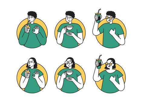 simple modern people drink bubble tea and coffee illustration People Illustrations, Line Illustrations, People Drinking Coffee Illustration, Series Advertising, People Drinking Coffee, Tea Illustration, Modern People, Coffee Illustration, Tea And Coffee