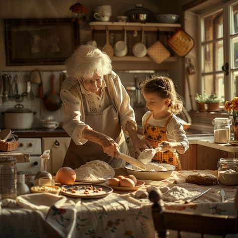 Generational Baking Bond: A heartwarming moment as a grandmother passes on the art of baking to her granddaughter. #grandmother #granddaughter #baking #kitchen #sunlight #aiart #aiphoto #stockcake ⬇️ Download and 📝 Prompt 👉 https://ayr.app/l/joJt Grandma Baking, Baking With Grandma, Grandma And Granddaughter, Grandma Granddaughter, Grandmother Granddaughter, Grandmothers Kitchen, Grandma Cooking, Grandmas Christmas, Baking Kitchen