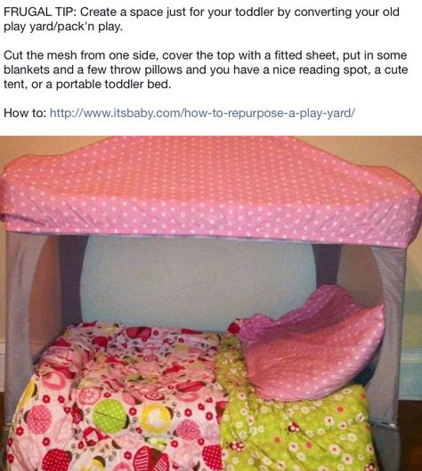 Don't let the playpen go to waste Playpen Bed Ideas, Pack N Play Toddler Bed, Toddler Bed Ideas, Playpen Bed, Upcycle Baby, Armoire Repurpose, Reading Tent, Diy Toddler Bed, Vintage Armoire