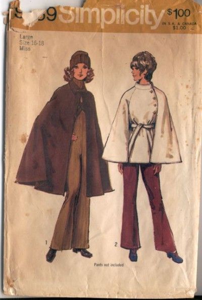 Simplicity 9669 - Vintage 1971 Cape Pattern Sewing, 70s Sewing Patterns, 1970s Sewing Patterns, Cape Pattern, Vintage Cape, Mod Vintage, Ladies Poncho, Cheap Fabric, Cape Coat